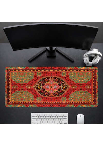 90x40 Cm Kilim Desenli Oyuncu Gaming Mouse Pad Kaymaz Kauçuk Taban Fare Altlığı Xxl Mousepad Anatolian Serisi 002