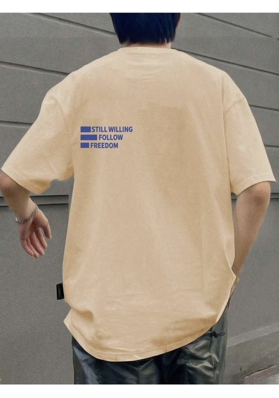 Flood Of Style Unisex Oversize Follow Freedom Baskılı T-shirt Bej