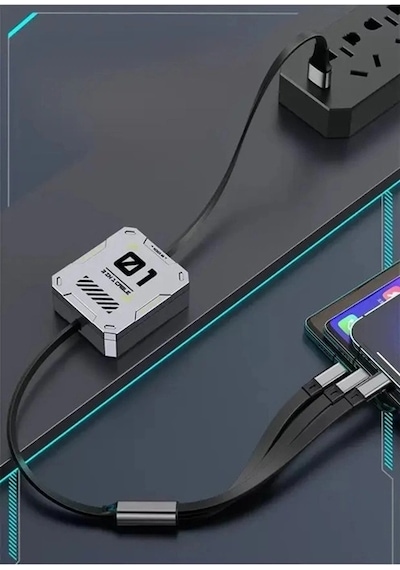 100w Geri Çekilebilir Makaralı Çoklu Şarj Kablosu Alüminyum Kutu Lightning Micro Type-c Şarj Kablosu