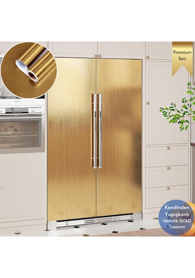 Technosmart 60cm 300cm Kendinden Yapışkanlı Metalik Folyo Mutfak Dolap Masa Kaplama Duvar Kağıdı Gold
