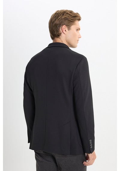 Ac&co Erkek Sıyah Slim Fit Dar Kesim Kırlangıç Yaka Desenli Torba Cepli Ceket Siyah
