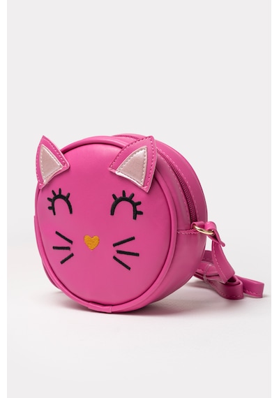 İcone Bag Yuvarlak Kedi Kafası Tasarımlı Kız Çocuk Omuz Çantası Suni Kız Çocuk Çantası Fuşya