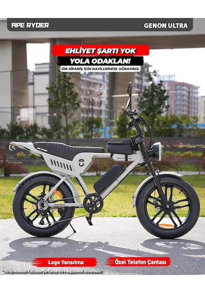 Ape Ryder Genon Ultra 750w Elektrikli Bisiklet Ayna Çanta Ve El Gazı Gri