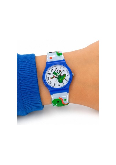 Erkek Çocuk Dinozor Figürlü Mavi Analog Silikon Kordon Kol Saati St-304437 Beyaz