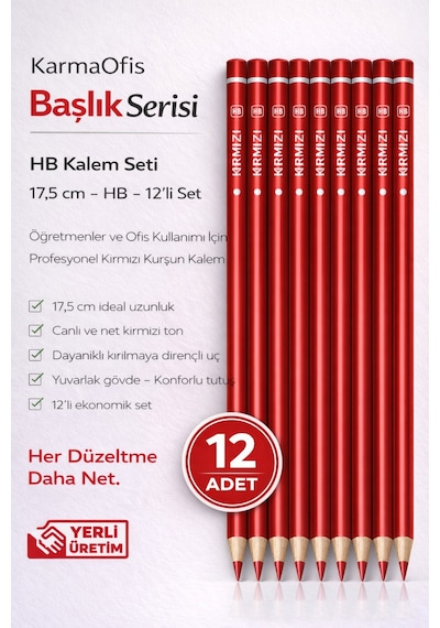 Kırmızı Başlık Kalemi Hb 17,5 Cm 12 Adet Öğretmen Düzeltme Kalemi Yerli Üretim Kırmızı 12