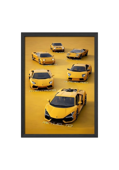 Lamborghini Family Araba Siyah Ahşap Çerçeveli Poster, Dekoratif Duvar Tablosu