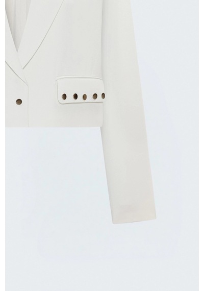 Sateen Sally Uzun Kol Crop Ceket Ekru Çok Renkli