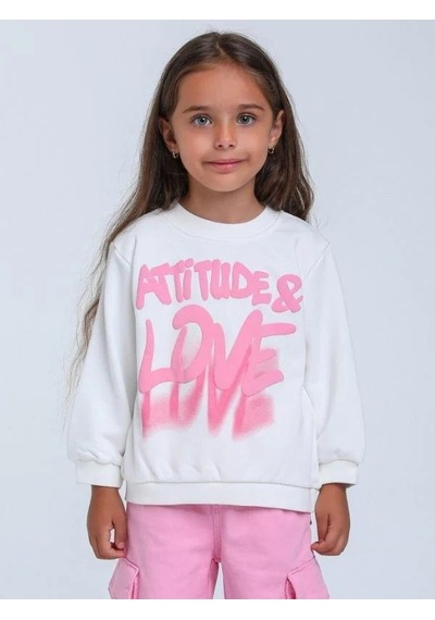Kız Çocuk Love Yazılı Kapüşonlu Sweatshirt-14296 Ekru