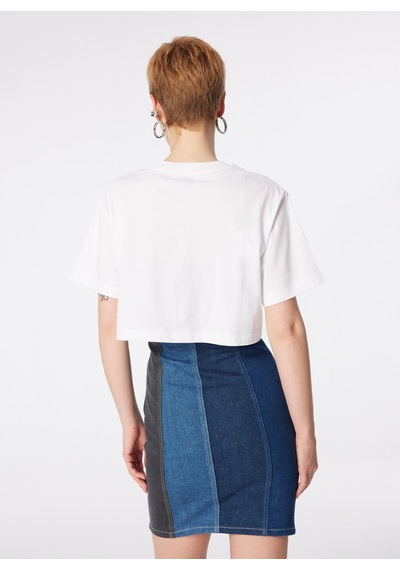 Moschino Jeans Beyaz Kadın Yuvarlak Yaka Baskılı T-shirt 241k1j0703