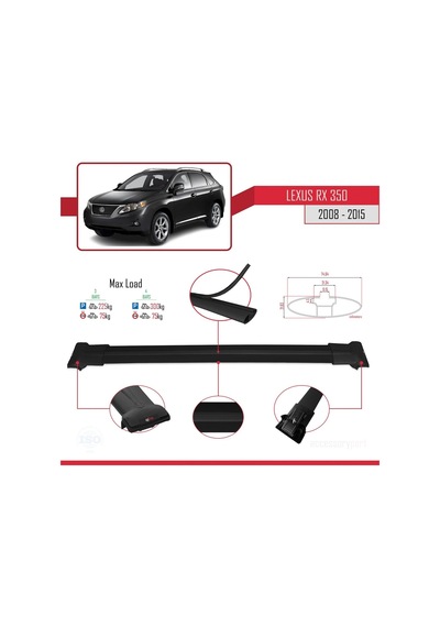 Lexus Rx350 - Rx350-2 2008-2015 Arası İle Uyumlu Fly Model Ara Atkı Tavan Barı Siyah 3 Adet Bar