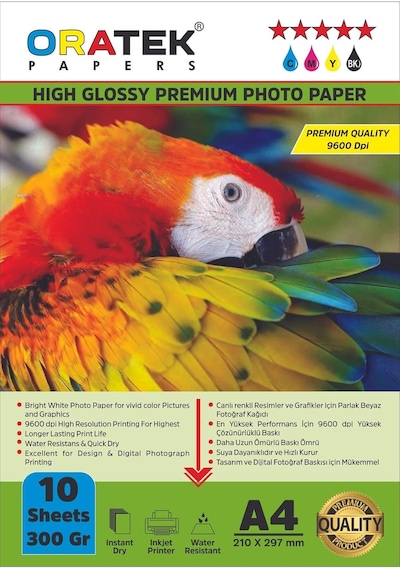Epson L3251 Fotoğraf Kağıdı A4 Premium Parlak 300 Gr10 Adet, Beyaz