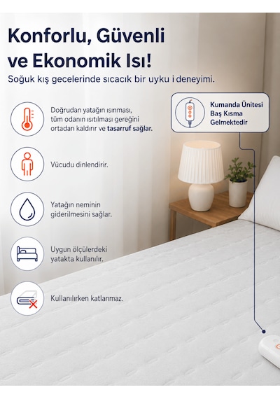 Beylini Omak Tek Kişilik Elektrikli Battaniye Tam Güvenlikli Dayanıklı Çift Kademeli Termostatlı Elektrikli Yatak Isıtıcı 90x145 Cm Beyaz