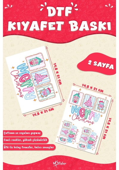 Yılbaşı Süsler Temalı Kumaş Baskı Yapılabilen Özel Tasarım Ütü Ile Yapışan Tekstil Dtf Baskı Görseli Çok Renkli