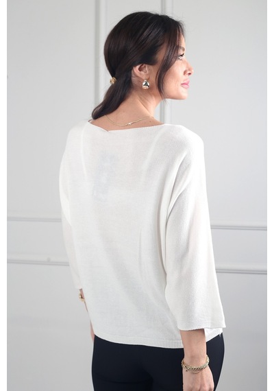 By Saygı Kadın V Yaka Yarasa Kollu Triko Bluz Ekru
