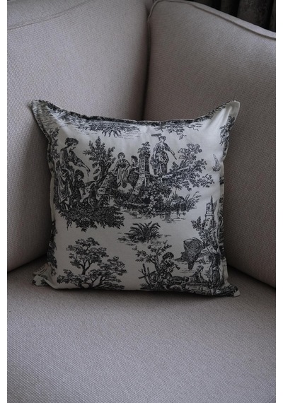 Siyah Kırlent Vintage Desenli 45x45 Dekoratif Yastık Kılıfı Siyah - 693923511 Siyah