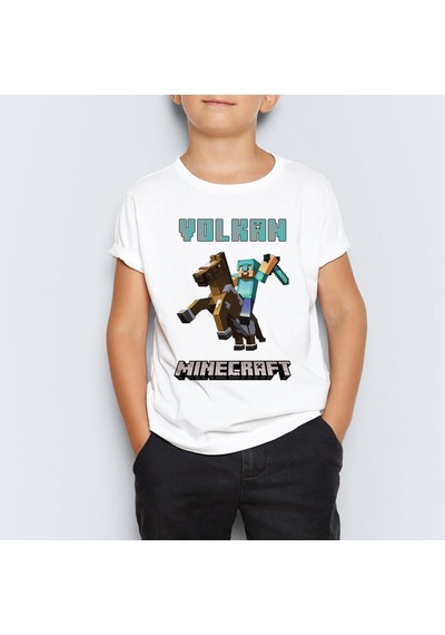 Isme Özel Minecraft Baskılı Unisex Çocuk Tişört T-Shirt Mr-07