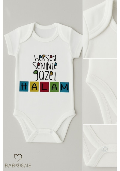 Babyden's "her Şey Seninle Güzel Halam Yazılı Bebek Body Çıtçıtlı Pamuklu Zıbın Unisex Beyaz