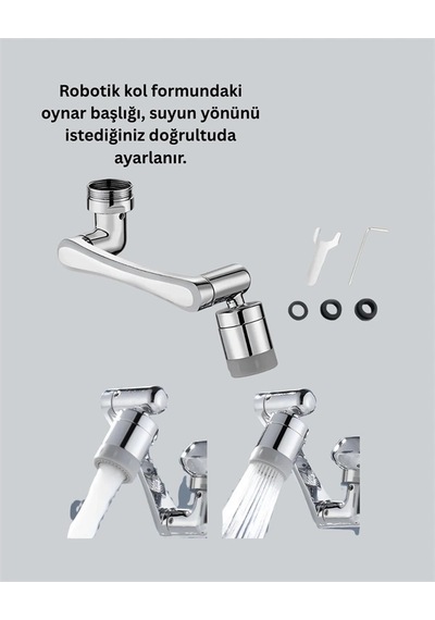 2 Modlu 1080 Dönebilen Musluk Başlığı Esnek 3 Eklemli Hareketli Tasarım