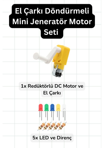 El Çarkı Döndürmeli Mini Jeneratör Motor Seti Elektrik Üreten Deney Kiti