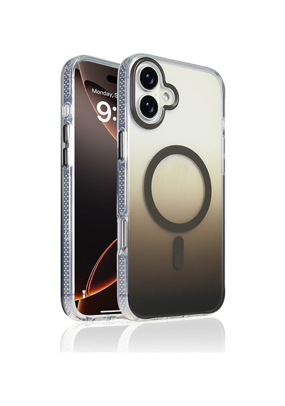 Zore Apple iPhone Uyumlu 16 Plus Kılıf M-safe Şarj Özellikli Transparan Renk Geçişli Omsy Toros Kapak - Gri