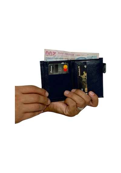 Premium Serisi Özel Üretim Lüks Deri Dikey Patlı Erkek Cüzdanı Lacivert