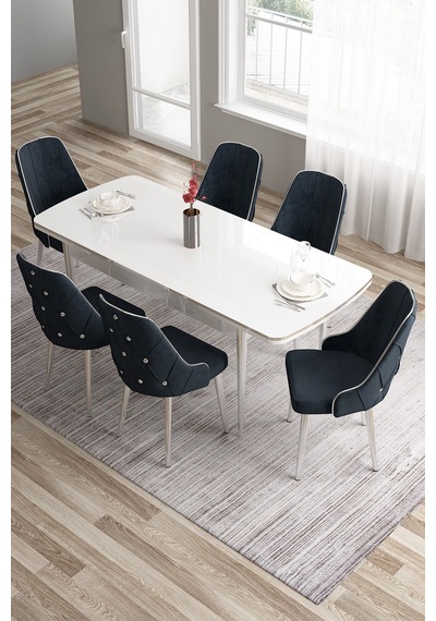 Canisa Tia Serisi 80x132 Açılabilir Mdf Mutfak Masası Takımı Beyaz Masa Krom Detay 6 Antrasit Sandalye Masa Beyaz Sandalye Antrasit Canisa Tia Serisi 80x132 Açılabilir Mdf Mutfak Masası Takımı Beyaz Masa Krom Detay 6 Antrasit Sandalye Masa Beyaz Sandalye Antrasit