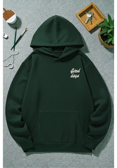 Uyguntarz Unisex Good Days Baskılı Oversize Sweatshirt Yeşil