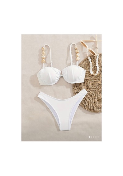 Lilly Coastal Pearls Boncuk Detaylı Beyaz Bikini Takımı Beyaz Beyaz