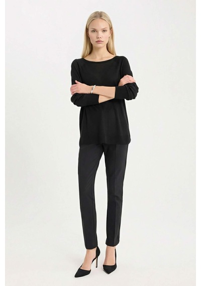 DeFacto Regular Fit Bisiklet Yaka Basic Düz Siyah Triko Kazak D6281AX25SPBK27 Siyah