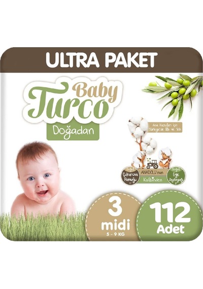 Baby Turco Doğadan 3 Beden Bebek Bezi Ultra Paket 112 Adet