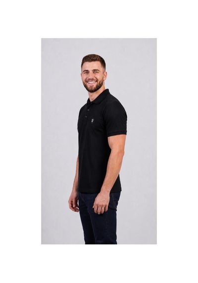 Roballi Regular Fit Polo Yaka Düz Pamuklu Erkek Siyah Kısa Kol Tişört Siyah
