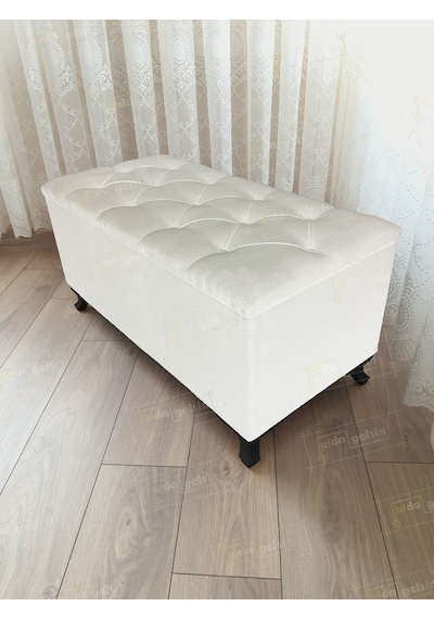 Lüks Sandıklı Kapitoneli Ayakucu Puf Bench 120 Cm Siyah Ayak Beyaz