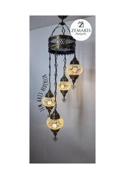 El Yapımı Otantik Mozaik 4 Lü Avize Tavan Sarkıt Dekoratif Beyaz - 787013844 Beyaz