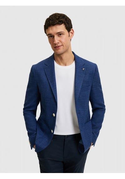 Cacharel Mavi Slim Fit Keten Karışımlı Ceket
