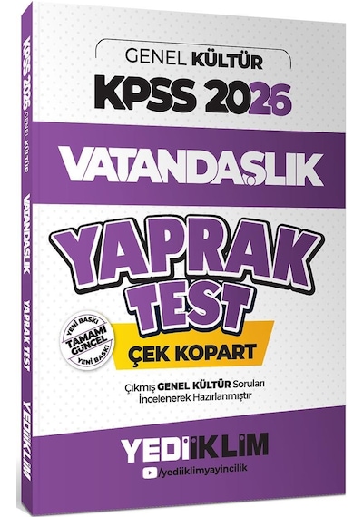 Yediiklim Yayınları 2026 Kpss Genel Kültür Vatandaşlık Çek Kopart Yaprak Test