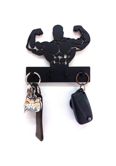 Cajuart Sporcu Kaslı Adam Bodybuilder Fitness Tema Anahtar Askısı Duvar Anahtarlık Siyah