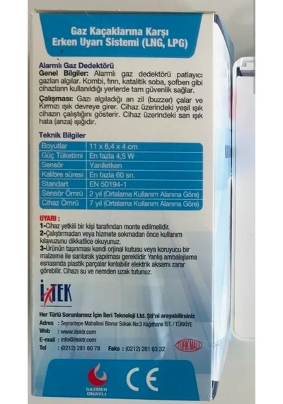 Nys-03 Model Gaz Alarm Cihazı Doğalgaz Lpg Dedektörü Tse