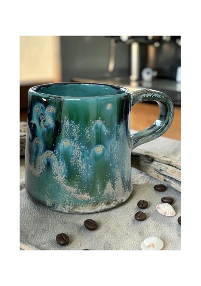 2 Li Robra El Yapımı Stoneware Fincan Turkuaz