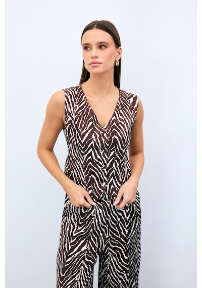 Sateen Zebra Desen Kısa Yelek - Kahve-135500 Kahve
