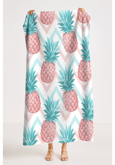 Ananas Tropikal Zigzag Plaj Havlusu - Pastel Bohem Pembe Turkuaz Hızlı Kuruyan Mikrofiber Havlu Kumlu Leylak
