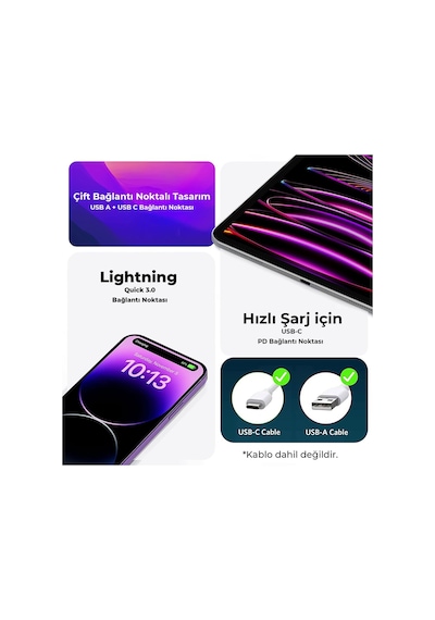 Zh-2u41t 25w Pd 3.0 Type-c & Usb-a Çift Bağlantı Noktalı Hızlı Şarj Adaptörü, Huawei, İphone 15/14/13/12/pro Max, İpad Air/pro Ve Daha Fazlası İle Uyumlu