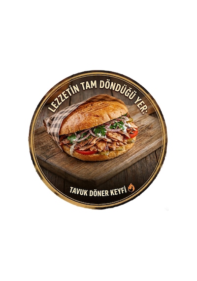 Tombik Tavuk Döner Temalı Dönerciler Cafeler Restoranlar İçin Ahşap Duvar Kapı Dekoratif Süs Tablo 2