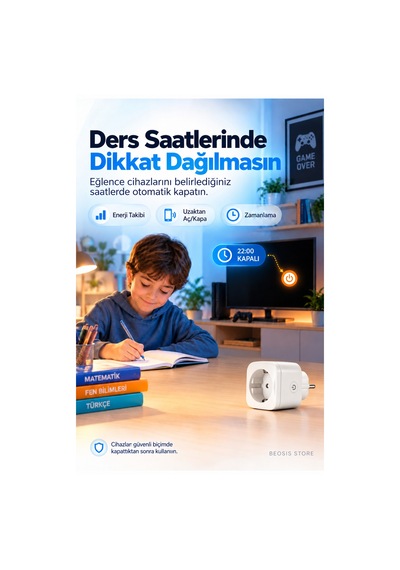Wifi Güç Ölçer Akıllı Priz 16a Fonri, Tuya, Smart Life, Google Assistant, Amazon Alexa Destekli