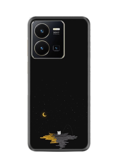 Vivo Y36 Kılıf Silikon Desen Özel Seri Ay Ve Kedi 1683