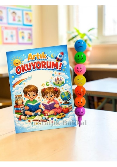 20 Set Yeni Okumayı Öğrenen Öğrencilere Hediye Artık Okuyorum Yazılı 1. Sınıf Hatırası Keçeli Kalem Tebrik Kartı Hediyeli