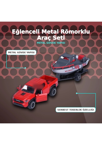 Metal Şasi Römorklu Araç Oyuncak Seti - Çekici Ve Traktör Modelleri 1 Adet Rastgele Model