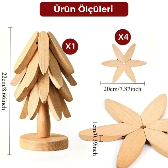 4'lü Standlı Bambu Nihale Pratik Katlanır Nihale Bambu Bardak Tencere Altlığı Isıya Dayanıklı
