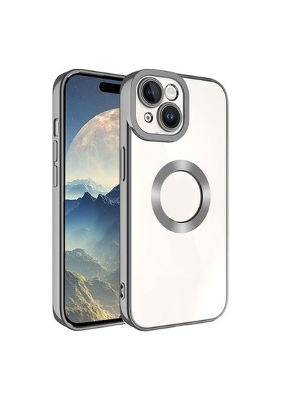 Case 4u Apple iPhone Uyumlu 15 Kılıf Kamera Korumalı Logo Gösteren Omega Kapak Koyu