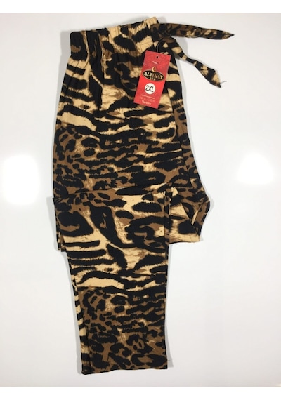Leopar Desenli Cepli Süet Kışlık Pijama Altı 2021-s10 Kahverengi