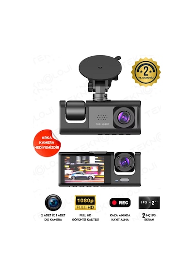 1080p Dash Cam Full Hd Araç İçi Kamera Ön Arka Ve İç Kayıt 3 Kamera Gece Görüşlü G Sensör Geniş Açı